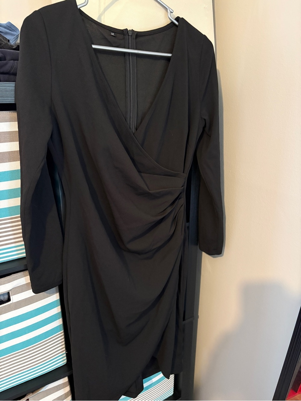 Elegant Black Long-Sleeve Wrap-Style Dress